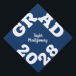 Bold GRAD White and Blue  Graduation Cap Topper<br><div class="desc">GRAD and your class year in bold white letters surround this blue graduation cap topper with your name in the middle. CHANGE THE TOPPER COLOR to anything! **TIP: Click on CUSTOMIZE button; click on COLOR box on top right; enter your color hex code in the #xxxxxx box to match your...</div>