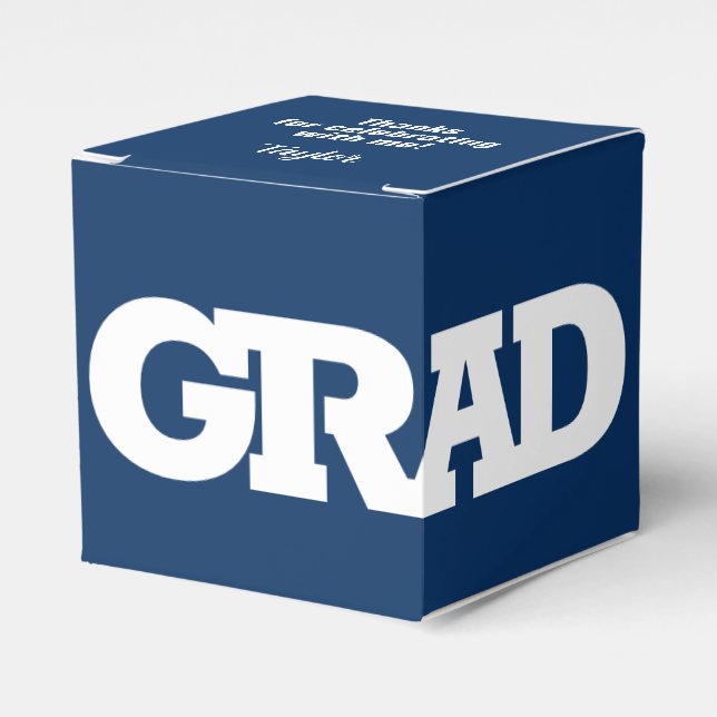 Bold GRAD White and Blue Graduation Party Favor Boxes (Front Side)