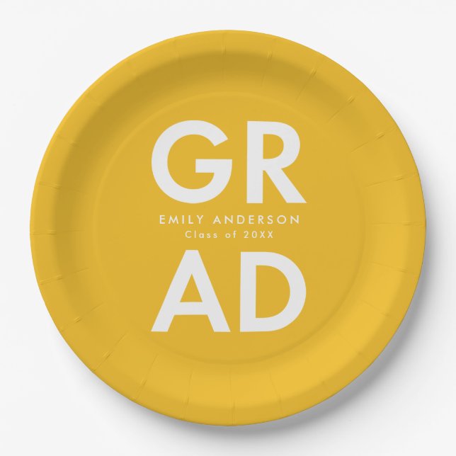 Bold Grad Yellow Graduation Paper Plates (Front)