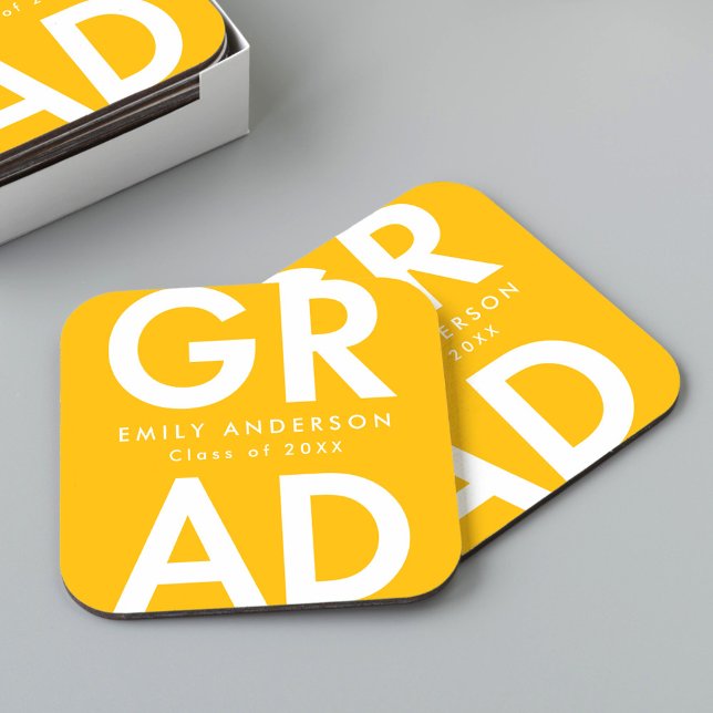 Bold Grad Yellow Graduation Party Square Paper Coaster (Creator Uploaded)