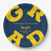 Bold GRAD Yellow on Blue Graduation