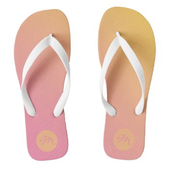 Bold Gradient Monogram Pink Yellow Summer Flip Flops by oak_and_turner at Zazzle