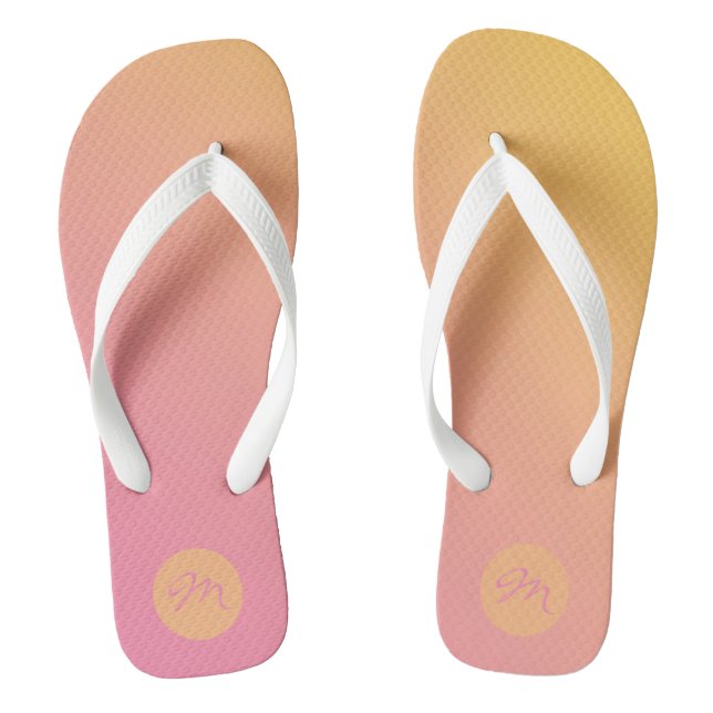 Bold Gradient Monogram Pink Yellow Summer Flip Flops (Footbed)