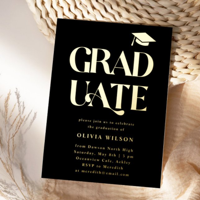 Bold Graduate Graduation Party Black Foil Invitation (Creator Uploaded)