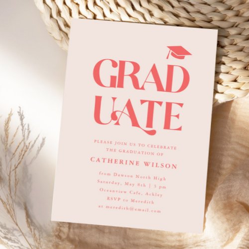 Bold Graduate Graduation Party Photo Pink Invitation