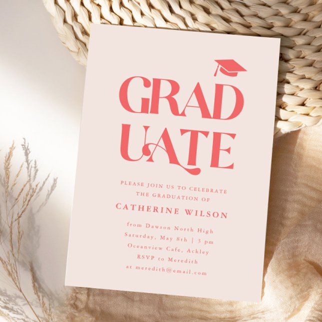 Bold Graduate Graduation Party Photo Pink Invitation (Creator Uploaded)