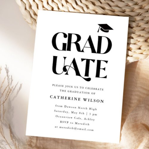 Bold Graduate Graduation Party Photo White Invitation