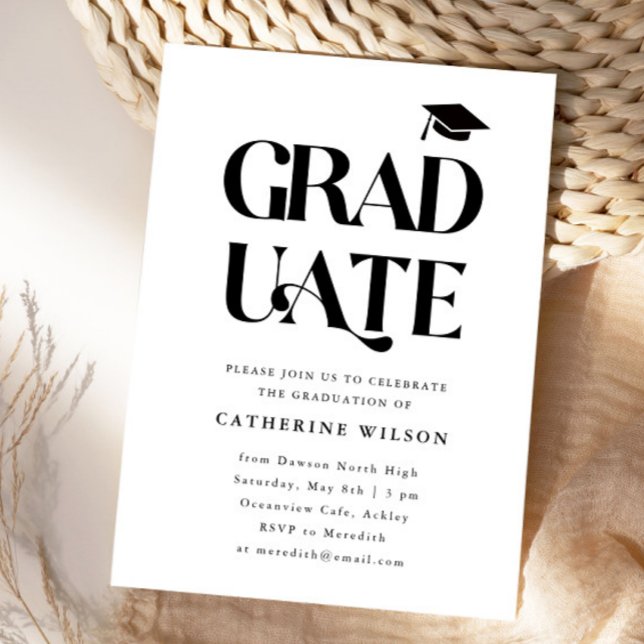 Bold Graduate Graduation Party Photo White Invitation (Creator Uploaded)