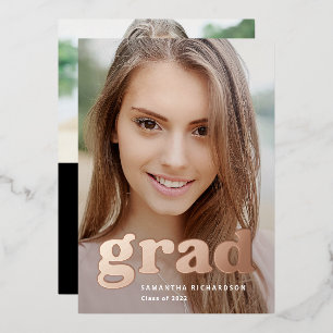 Bold Graduate Modern Two Photo 2022 Graduation Foil Invitation