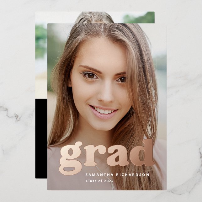 Bold Graduate | Modern Two Photo 2022 Graduation Foil Invitation (Front/Back)