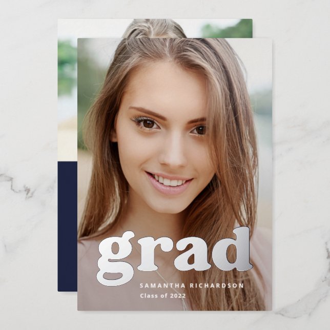 Bold Graduate | Modern Two Photo 2022 Graduation Foil Invitation (Front/Back)