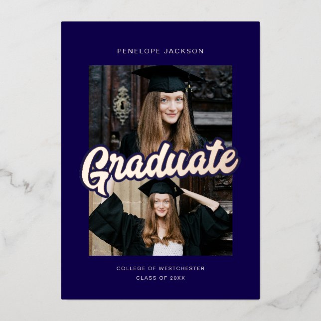 Bold graduate multi photo playful fun foil invitation (Front)