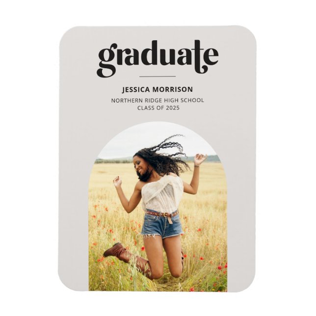 Bold Graduate Neutral Gray Photo Grad Announcement Magnet (Vertical)
