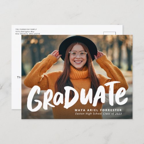 Bold graduate photo graduation postcard invitation
