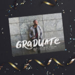Bold graduate simple cool two photo graduation announcement<br><div class="desc">This graduation announcement features a full-frame photo with the word "graduate" in bold brushy type in white. This stylish card also features room for the graduate's name, school and year and any other details you want to share. The back is a coordinating black dotted with white confetti and has room...</div>