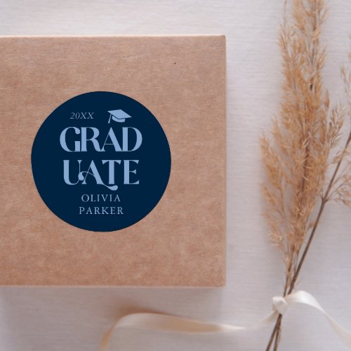 Bold Graduate Typography Navy Classic Round Sticker