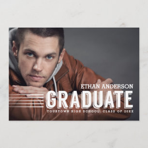 Bold Graduate   White Text Photo Graduation Party Invitation