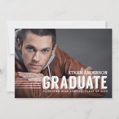 Bold Graduate | White Text Photo Graduation Party 5x7 Paper Invitation Card