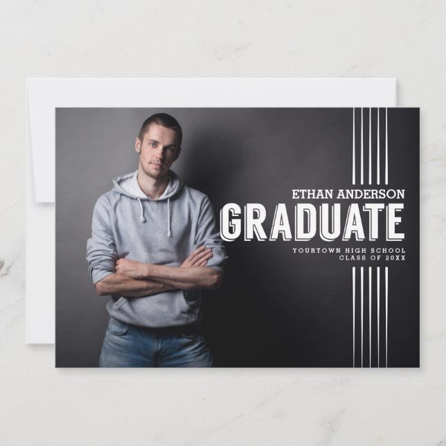 Bold Graduate | White Text Photo Graduation Party Invitation (Front)