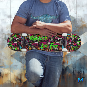 Bold Graffiti & Neon Green 'Ride Fast Live Free' Skateboard