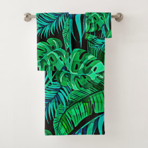 Bold Graphic Blue & Green Tropical Foliage Bath Towel Set