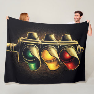 Bold Graphic Stoplight on Black Fleece Blanket