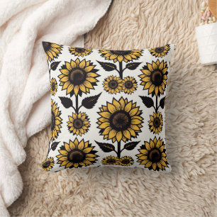 Bold Graphic Sunflowers in Yellow and Black Throw Pillow