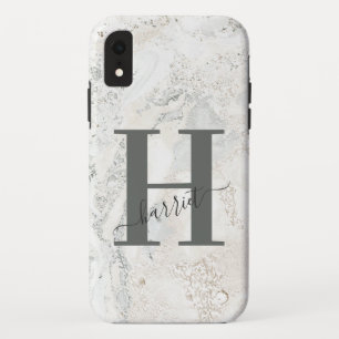 Bold graphic typography initial marble iPhone XR case