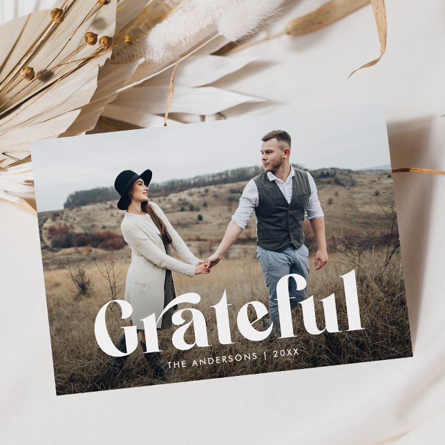 Bold Grateful Typography Photo Holiday Card (Creator Uploaded)