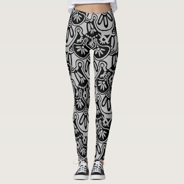 Bold Gray and black Print Leggings (Front)