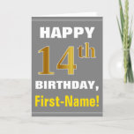 [ Thumbnail: Bold, Gray, Faux Gold 14th Birthday W/ Name Card ]