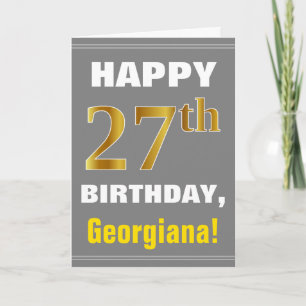 Bold, Gray, Faux Gold 27th Birthday w/ Name Card