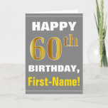 [ Thumbnail: Bold, Gray, Faux Gold 60th Birthday W/ Name Card ]