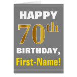 [ Thumbnail: Bold, Gray, Faux Gold 70th Birthday W/ Name Card ]
