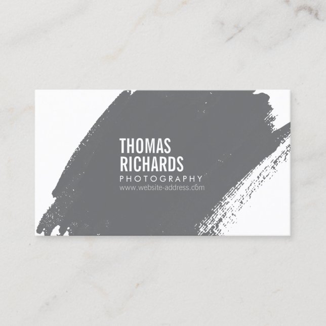 Bold Gray Grunge Brushstroke Business Card (Front)