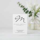 Bold Gray Monogram Calligraphy Business Card (Standing Front)