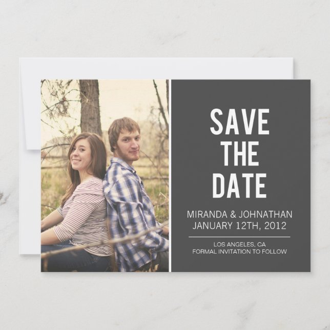 Bold Gray Photo Save The Date Announcements (Front)