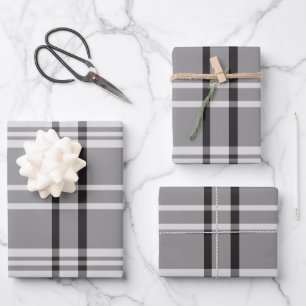 Bold Gray Plaid Modern Minimalist Gift Wrapping Paper Sheets