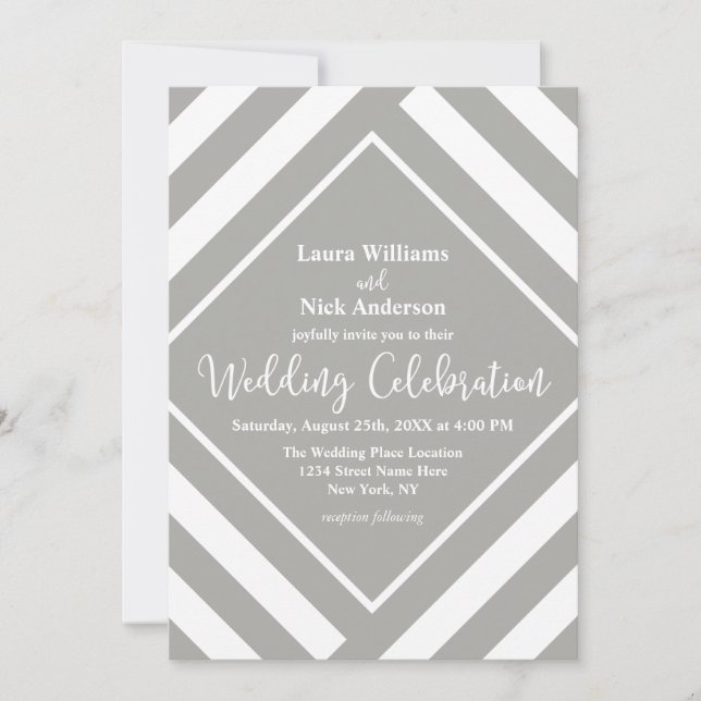 Bold Gray Stripes Modern Wedding Invitation (Front)