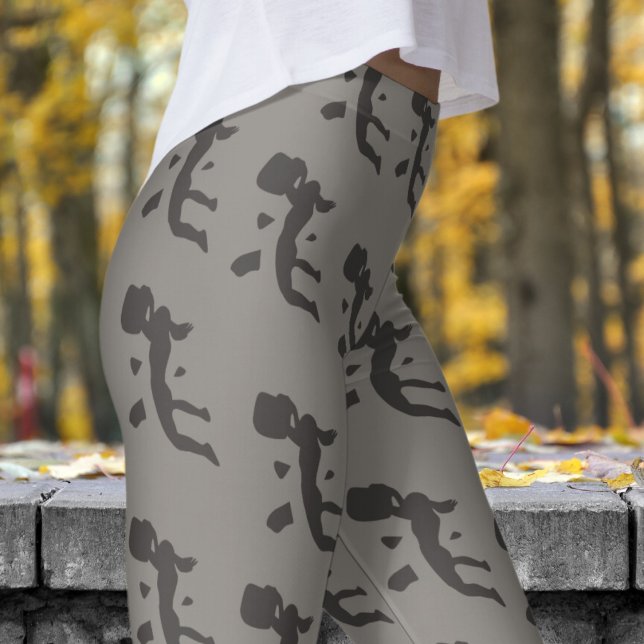 Bold Gray Womens Rock Climbing Pattern Leggings (Womens Rock Climbing on Middle Gray Leggings)