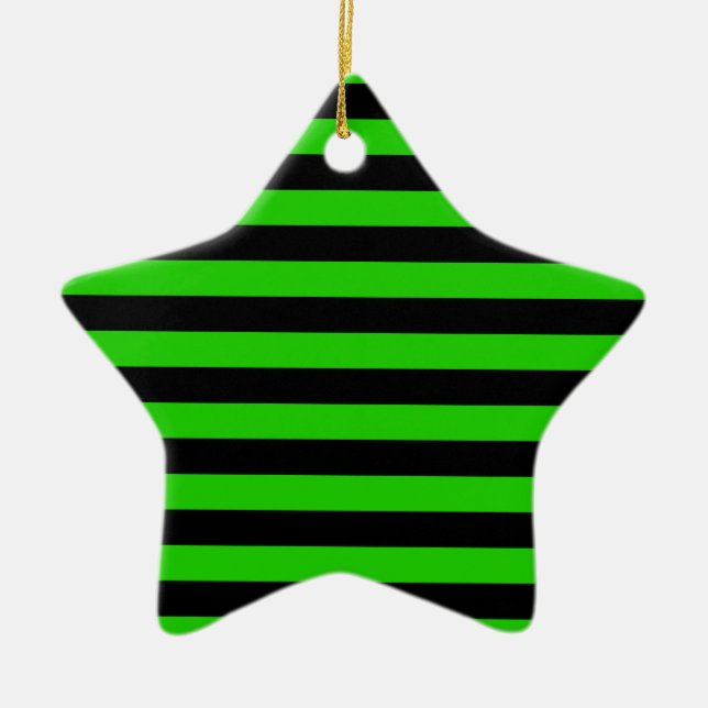 Bold Green and Black Stripes Pattern Ceramic Ornament (Front)