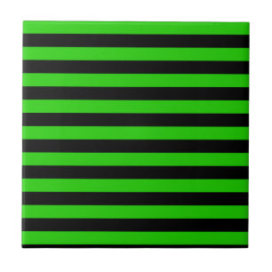 Bold Green and Black Stripes Pattern Ceramic Tile