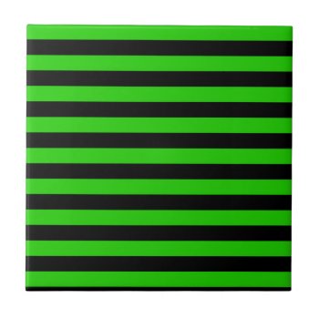 Bold Green And Black Stripes Pattern Ceramic Tile by MHDesignStudio at Zazzle