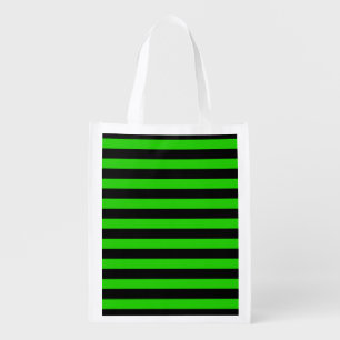 Bold Green and Black Stripes Pattern Reusable Grocery Bag