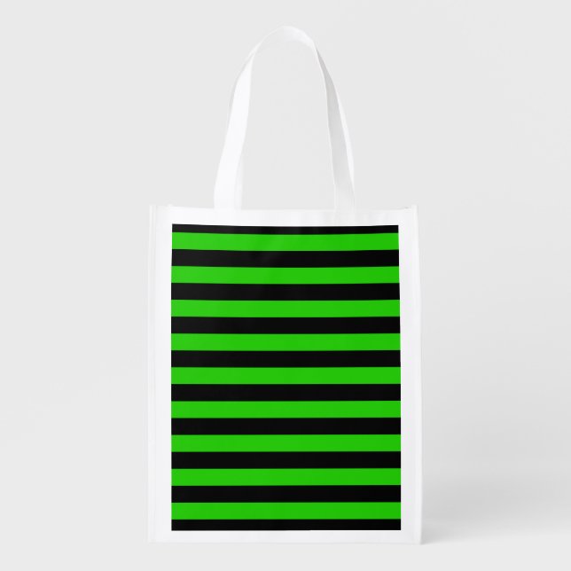 Bold Green and Black Stripes Pattern Reusable Grocery Bag (Front)