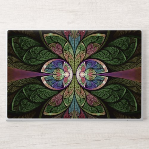 Bold Green and Pink Abstract Floral Stained Glass HP Laptop Skin