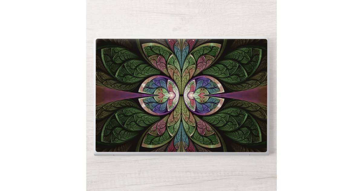 Bold Green and Pink Abstract Floral Stained Glass HP Laptop Skin | Zazzle