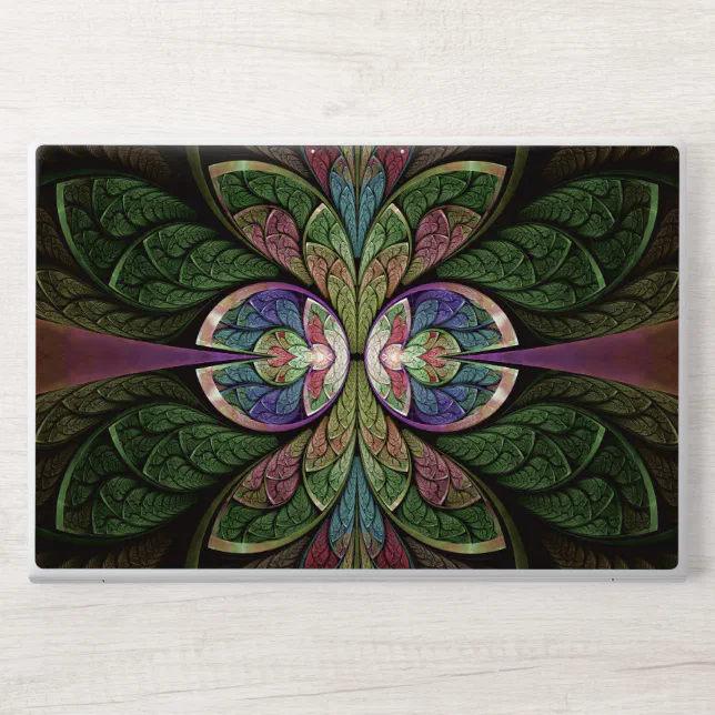 Bold Green and Pink Abstract Floral Stained Glass HP Laptop Skin | Zazzle