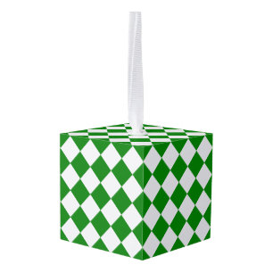 Bold Green and White Chevron Pattern Classic Cube Ornament