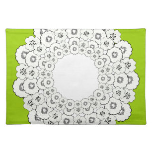 Bold Green, Black and White Floral Pattern Cloth Placemat